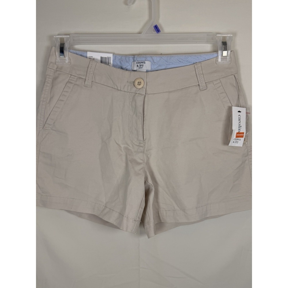 Crown & Ivy Caroline Women's Khaki Shorts Petite‎ 2P NWT Stretch Casual